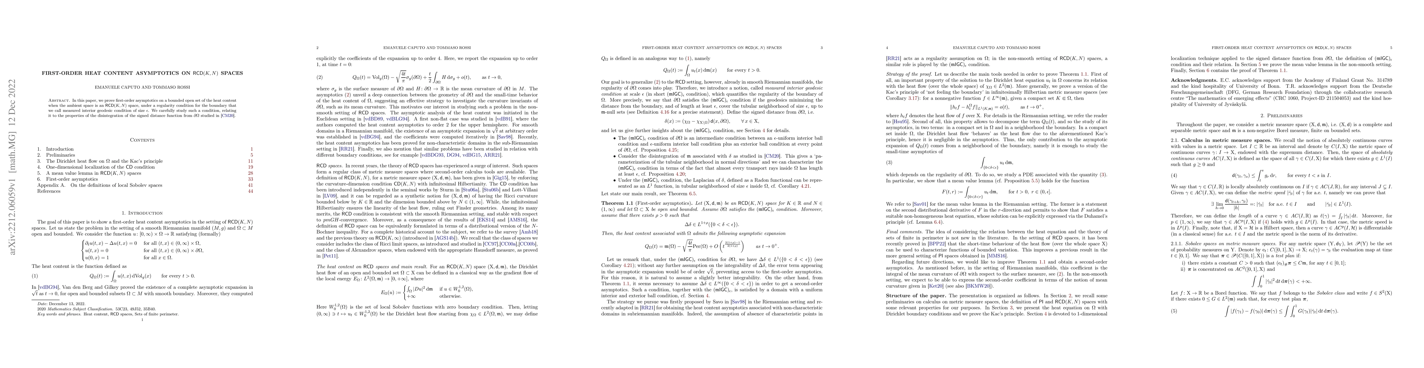 Thumbnail for First-order heat content asymptotics on ${\sf RCD}(K,N)$ spaces