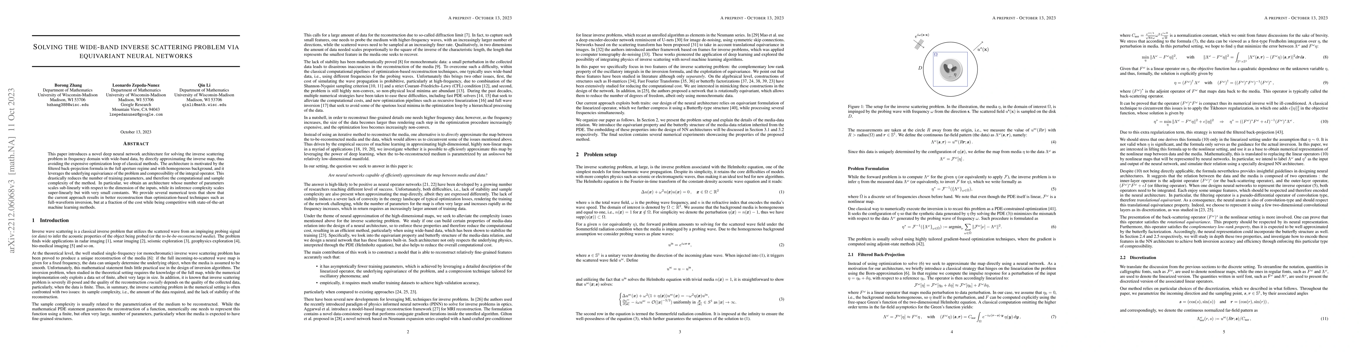 Thumbnail for Solving the Wide-band Inverse Scattering Problem via Equivariant Neural
  Networks