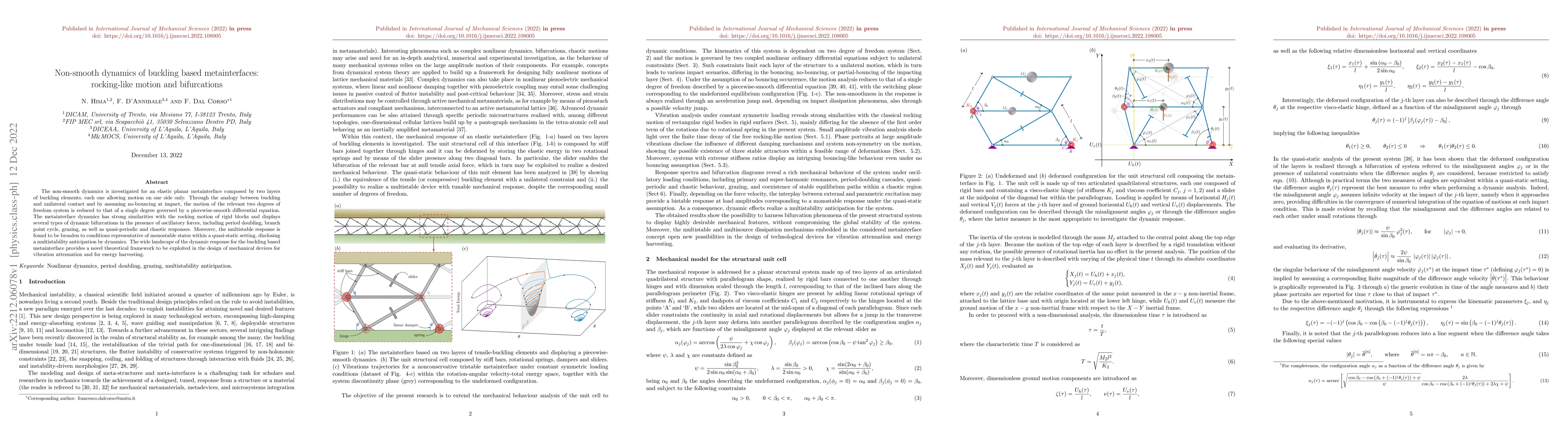 Thumbnail for Non-smooth dynamics of buckling based metainterfaces: rocking-like
  motion and bifurcations