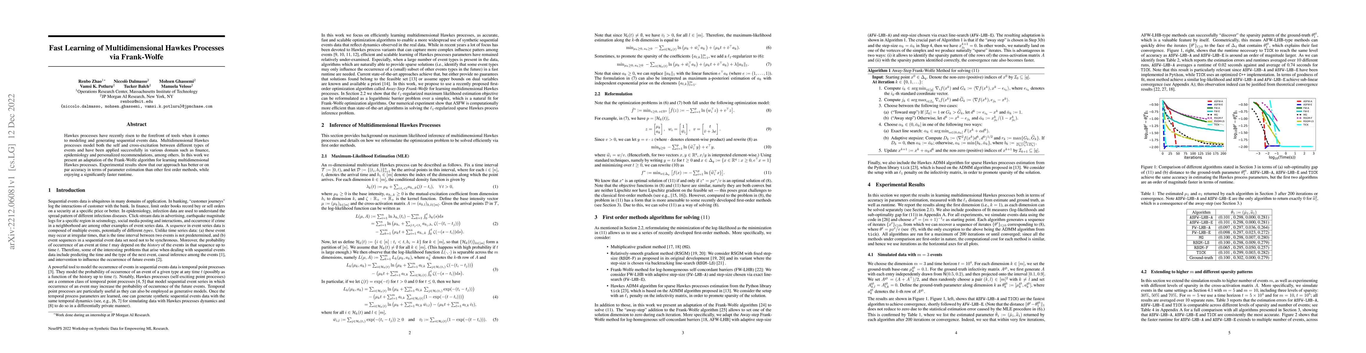 Thumbnail for Fast Learning of Multidimensional Hawkes Processes via Frank-Wolfe