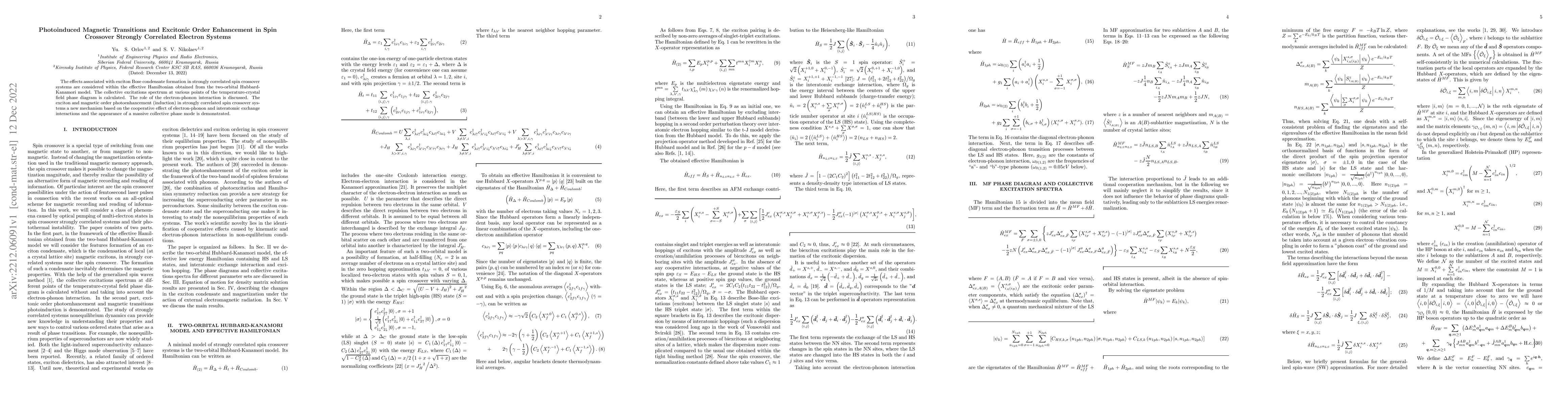 Thumbnail for Photoinduced Magnetic Transitions and Excitonic Order Enhancement in
  Spin Crossover Strongly Correlated Electron Systems