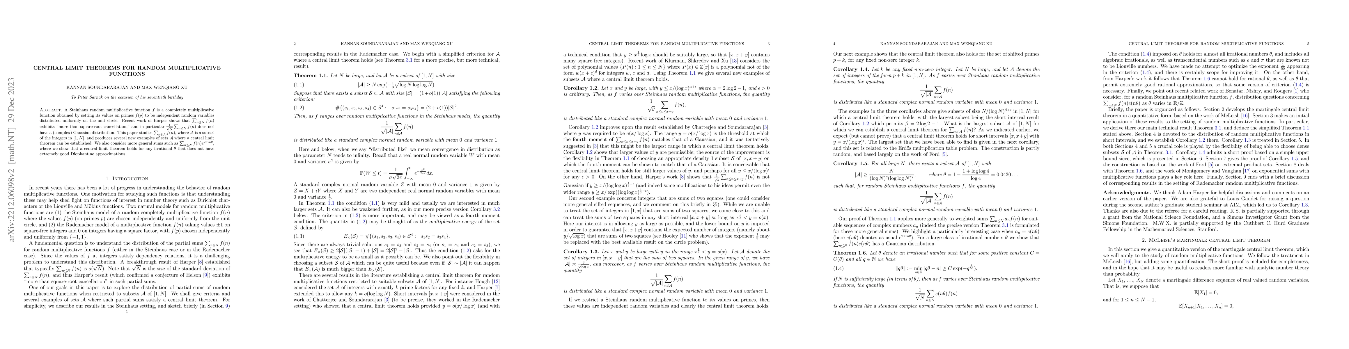Thumbnail for Central limit theorems for random multiplicative functions