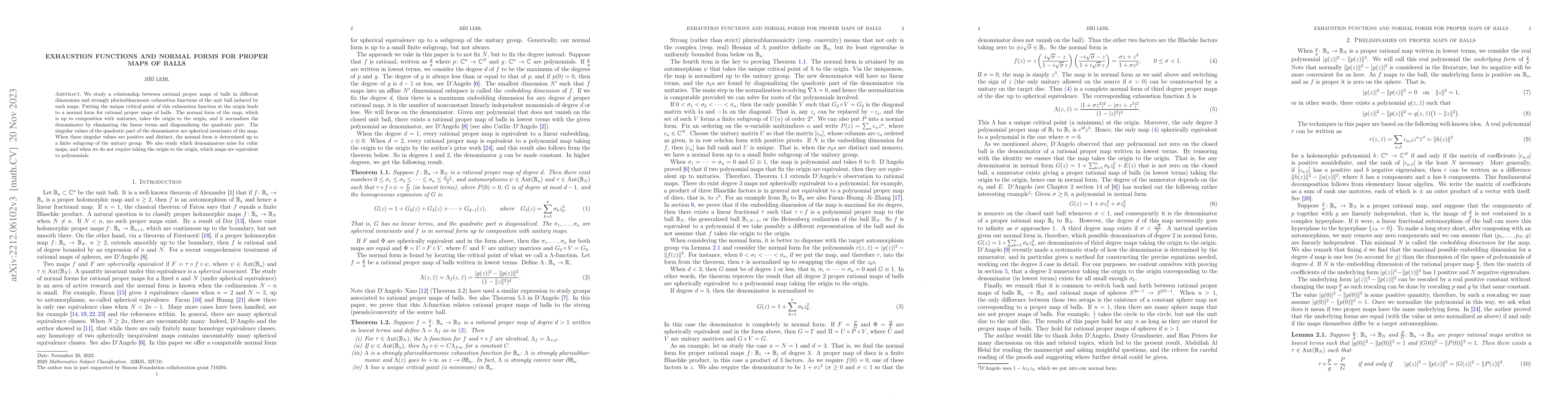 Thumbnail for Exhaustion functions and normal forms for proper maps of balls
