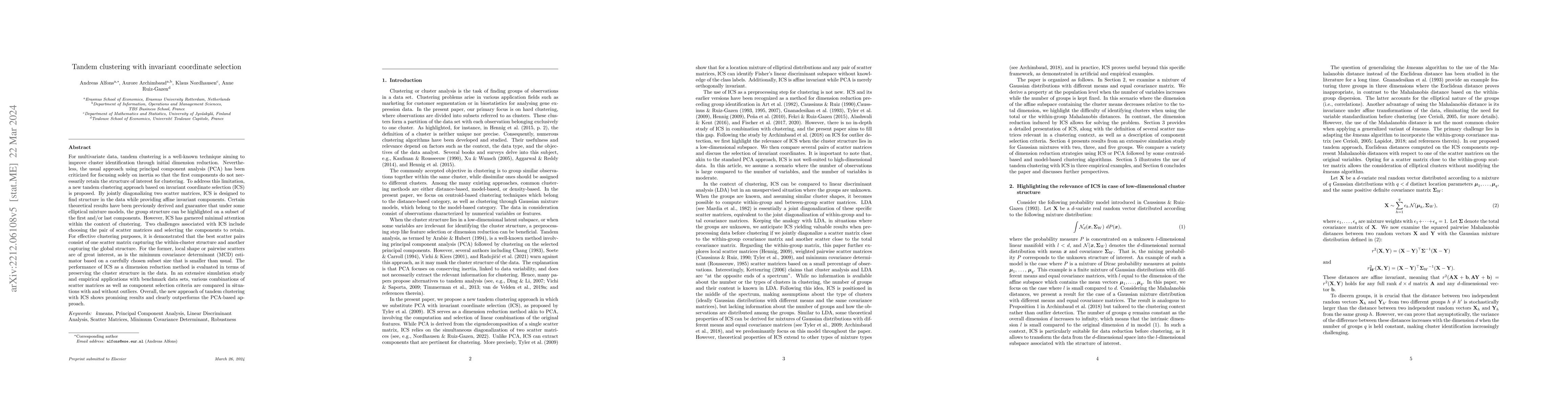 Thumbnail for Tandem clustering with invariant coordinate selection
