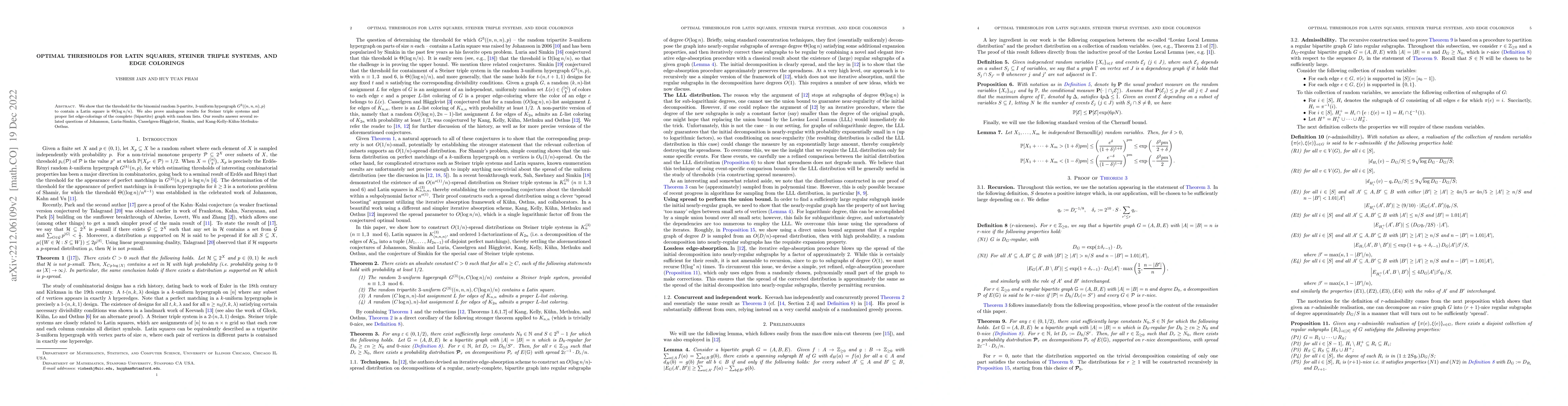 Thumbnail for Optimal thresholds for Latin squares, Steiner Triple Systems, and edge
  colorings