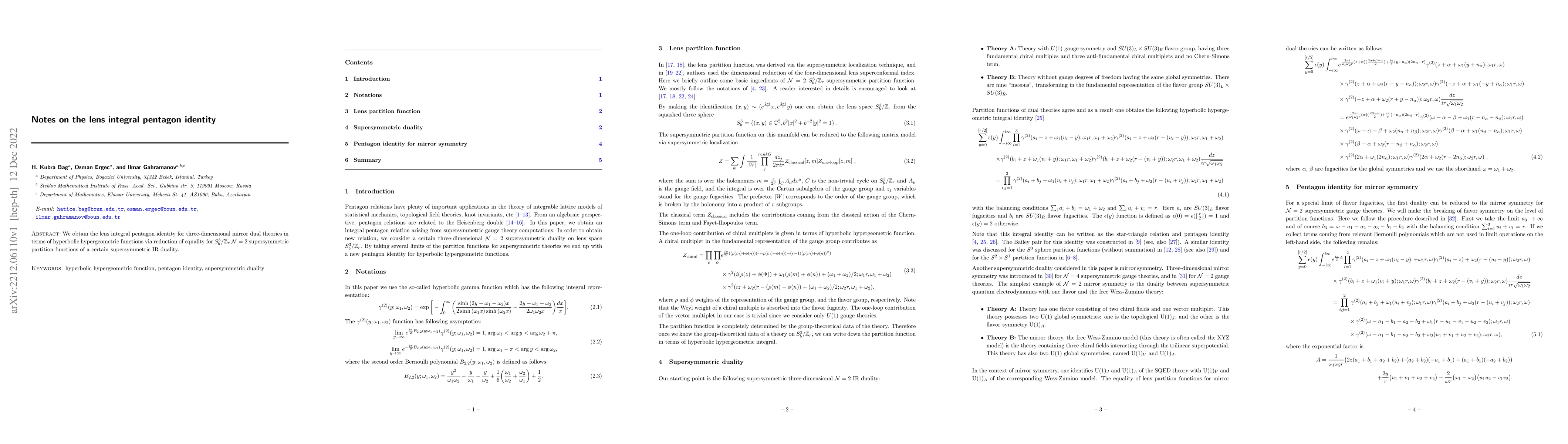 Thumbnail for Notes on the lens integral pentagon identity