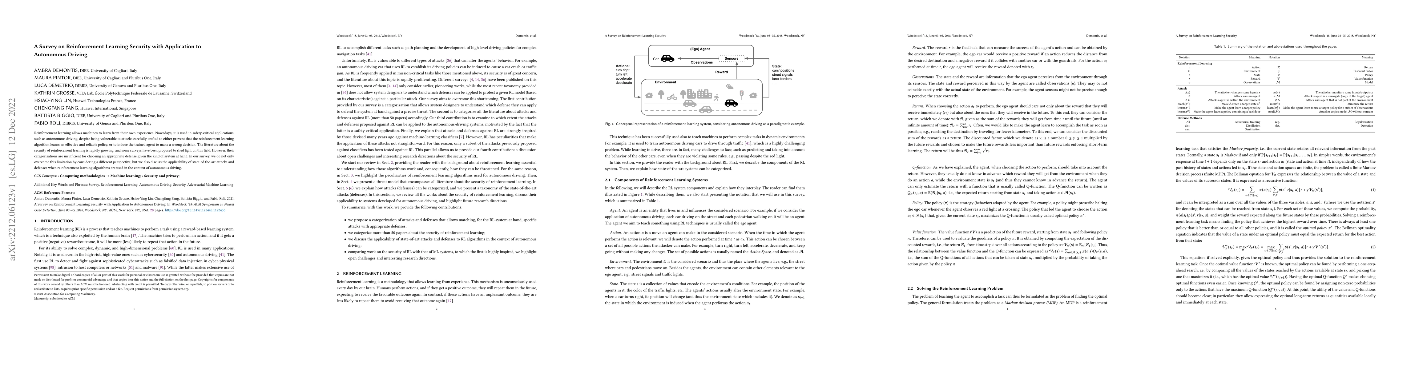 Thumbnail for A Survey on Reinforcement Learning Security with Application to
  Autonomous Driving
