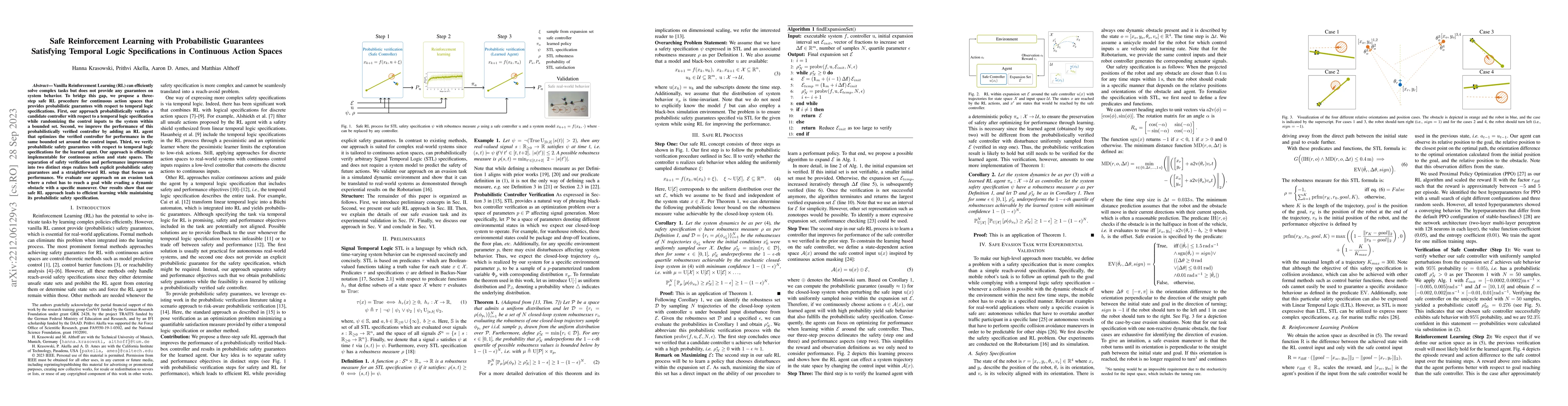 Thumbnail for Safe Reinforcement Learning with Probabilistic Guarantees Satisfying
  Temporal Logic Specifications in Continuous Action Spaces