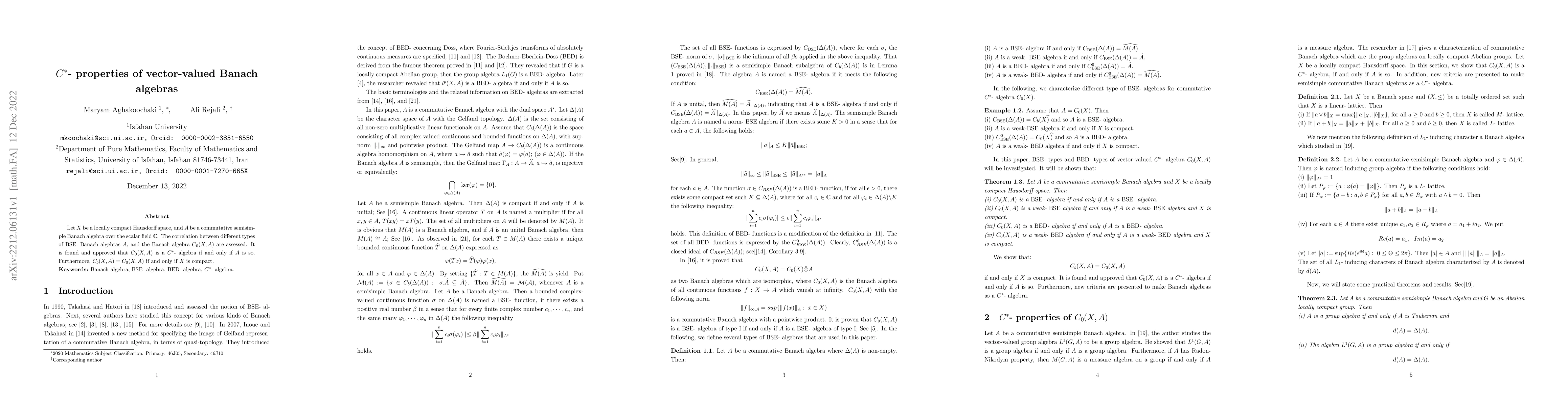 Thumbnail for $C^{*}$- properties of vector-valued Banach algebras