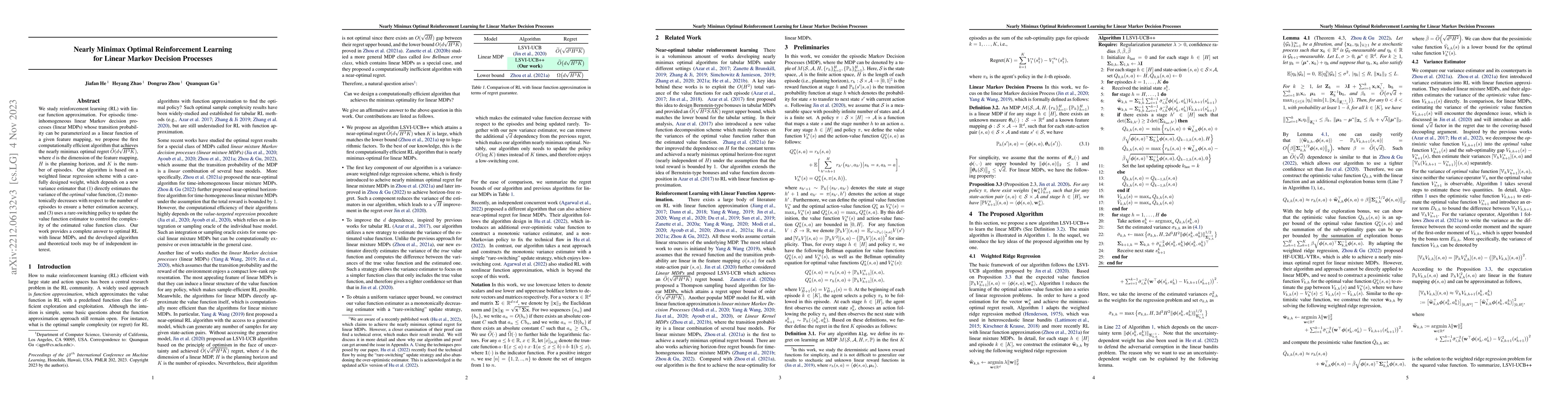 Thumbnail for Nearly Minimax Optimal Reinforcement Learning for Linear Markov Decision
  Processes