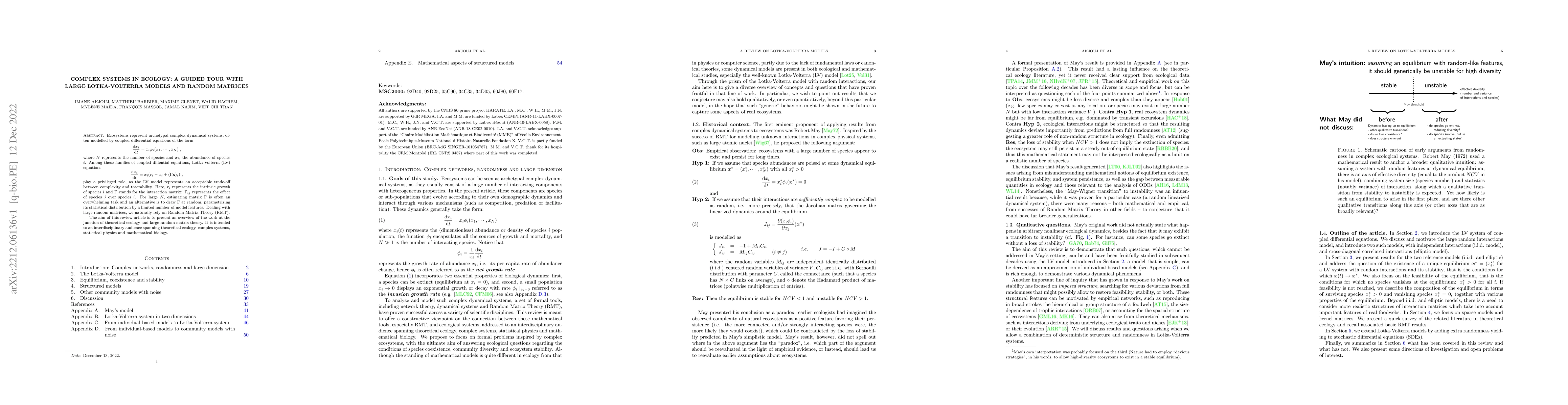 Thumbnail for Complex systems in Ecology: a guided tour with large Lotka-Volterra
  models and random matrices