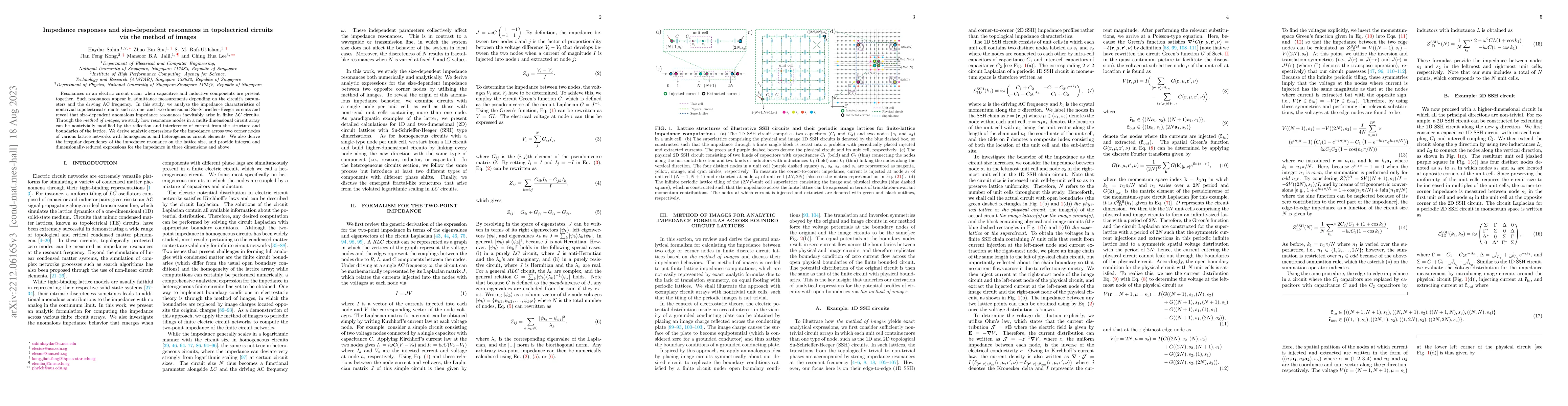 Thumbnail for Impedance responses and size-dependent resonances in topolectrical
  circuits via the method of images