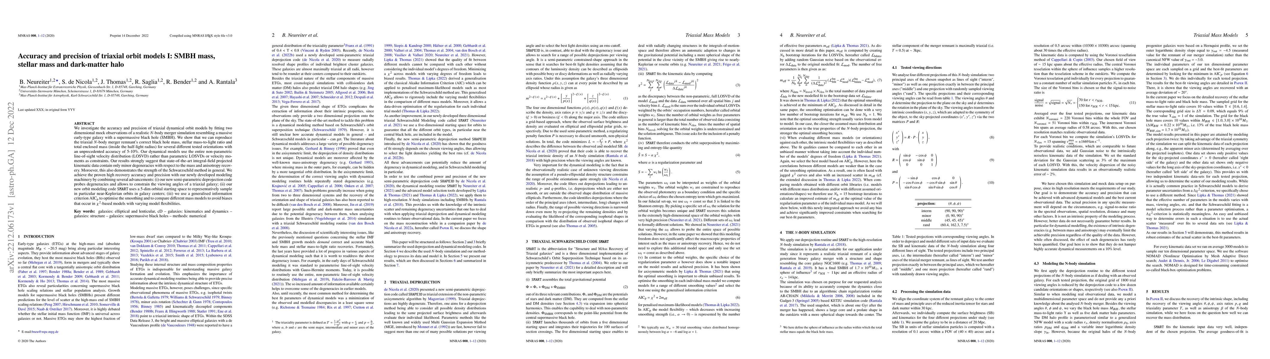 Thumbnail for Accuracy and precision of triaxial orbit models I: SMBH mass, stellar
  mass and dark-matter halo
