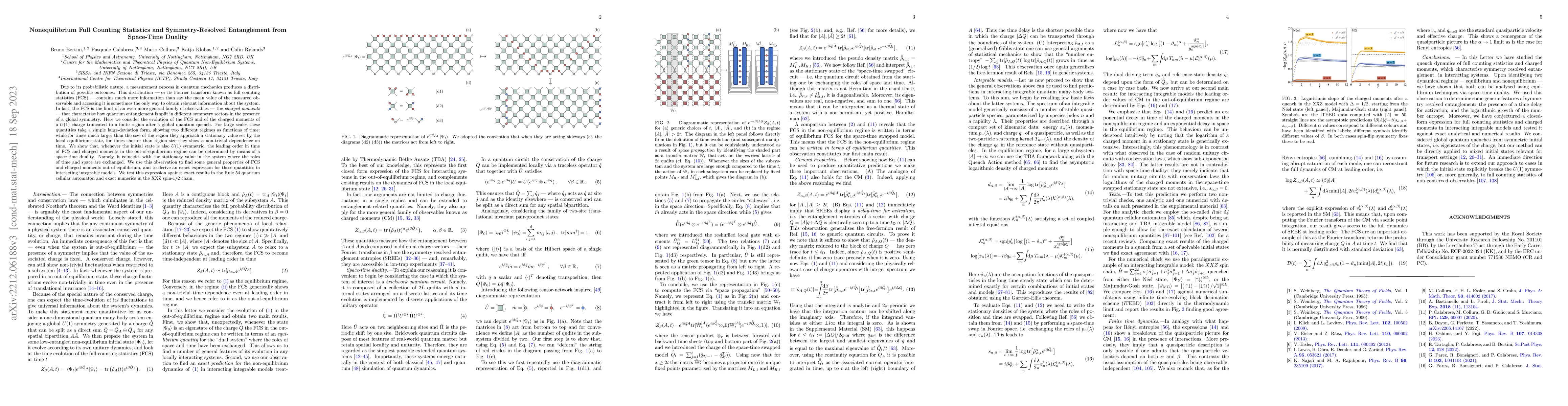 Thumbnail for Nonequilibrium Full Counting Statistics and Symmetry-Resolved
  Entanglement from Space-Time Duality