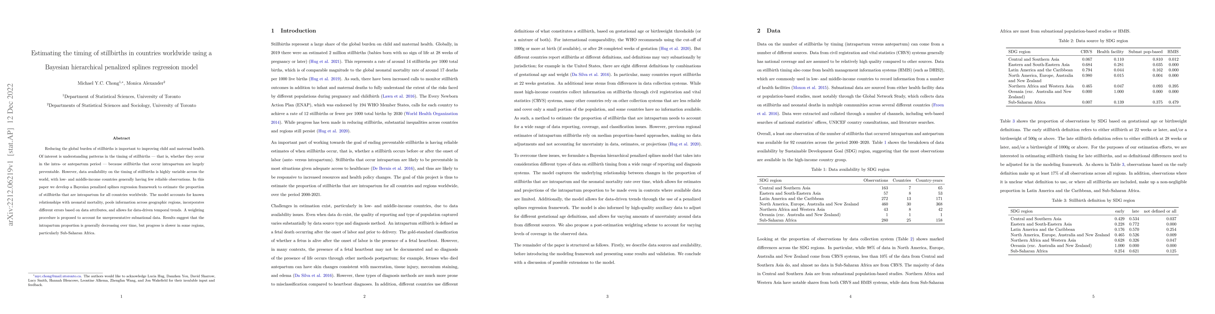 Thumbnail for Estimating the timing of stillbirths in countries worldwide using a
  Bayesian hierarchical penalized splines regression model