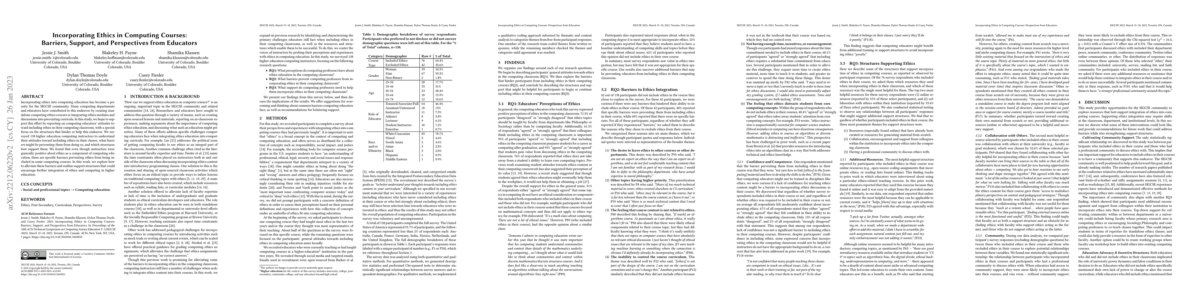 Thumbnail for Incorporating Ethics in Computing Courses: Perspectives from Educators