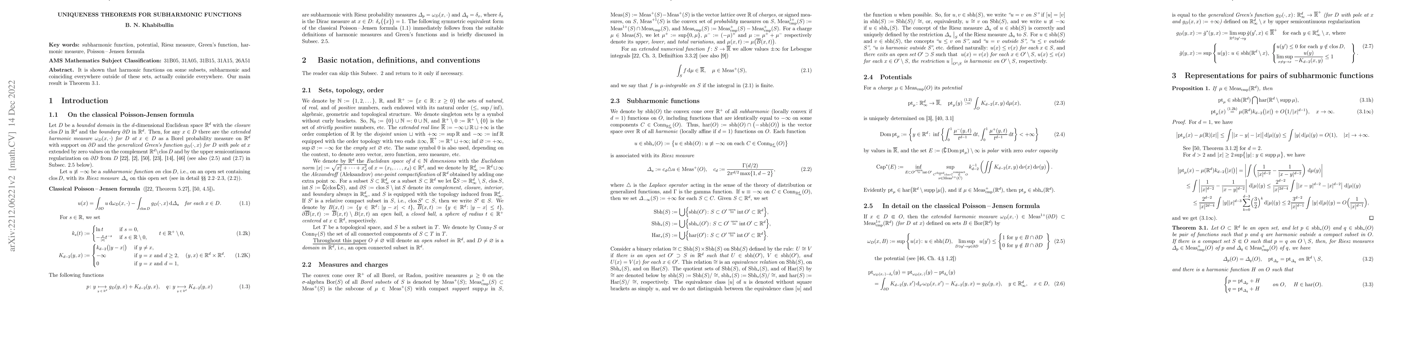 Thumbnail for Uniqueness theorems for subharmonic functions