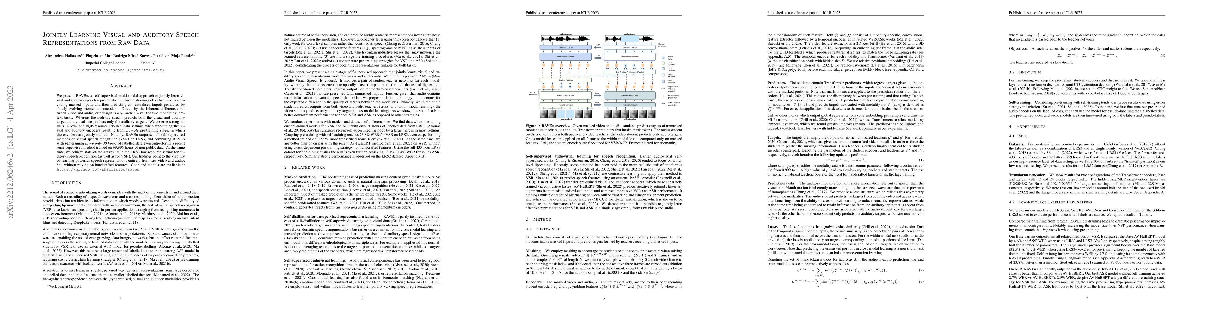 Thumbnail for Jointly Learning Visual and Auditory Speech Representations from Raw
  Data