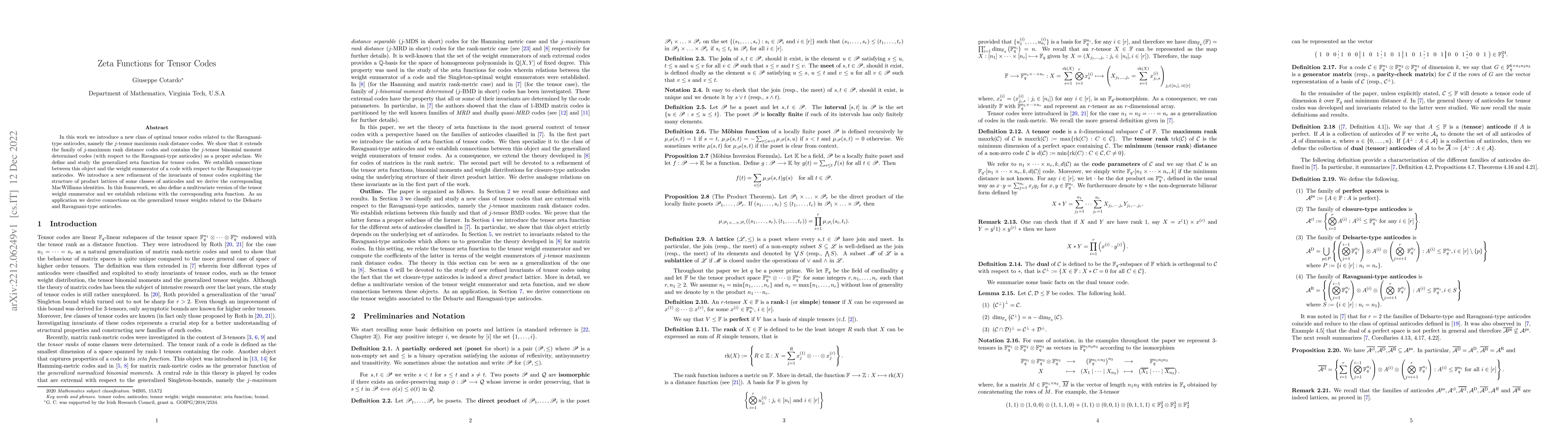 Thumbnail for Zeta Functions for Tensor Codes