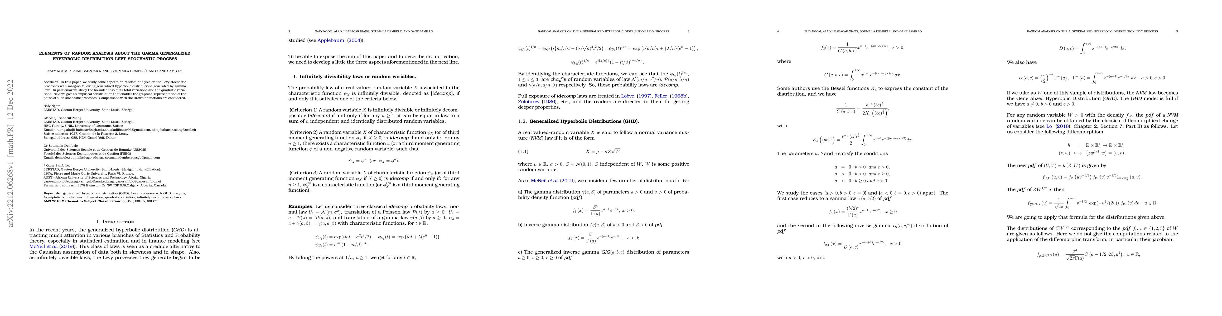 Thumbnail for Elements of Randoms Analysis about the Gamma Generalized Hyperbolic
  Distribution Levy Stochastic Process