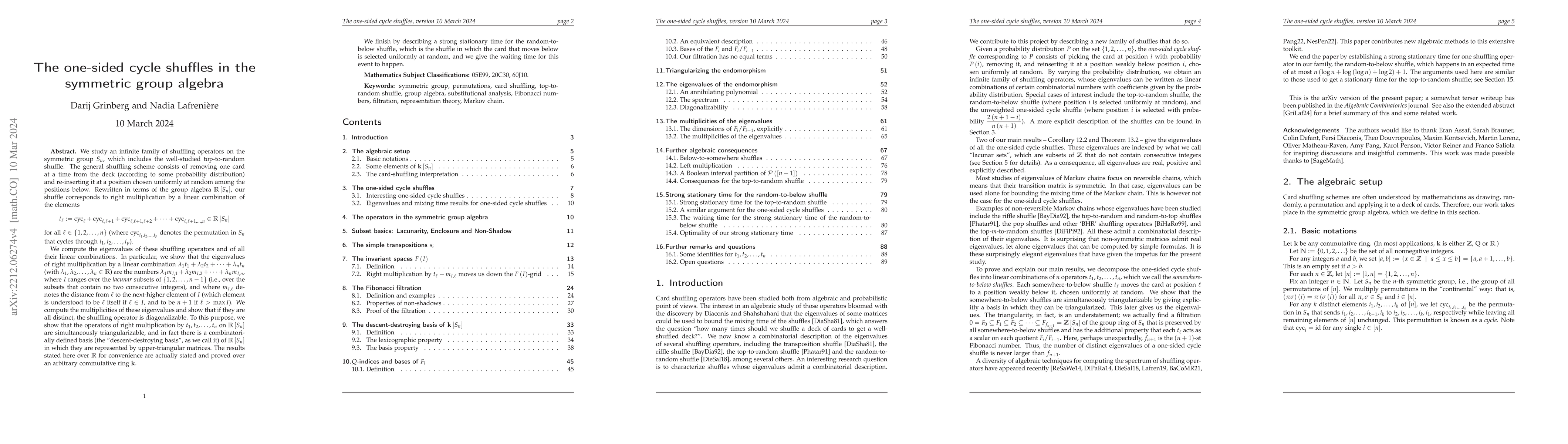 Thumbnail for The one-sided cycle shuffles in the symmetric group algebra