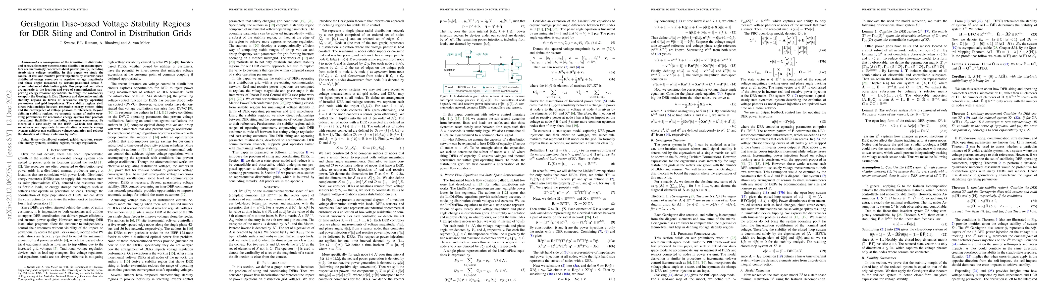 Thumbnail for Gershgorin Disc-based Voltage Stability Regions for DER Siting and
  Control in Distribution Grids