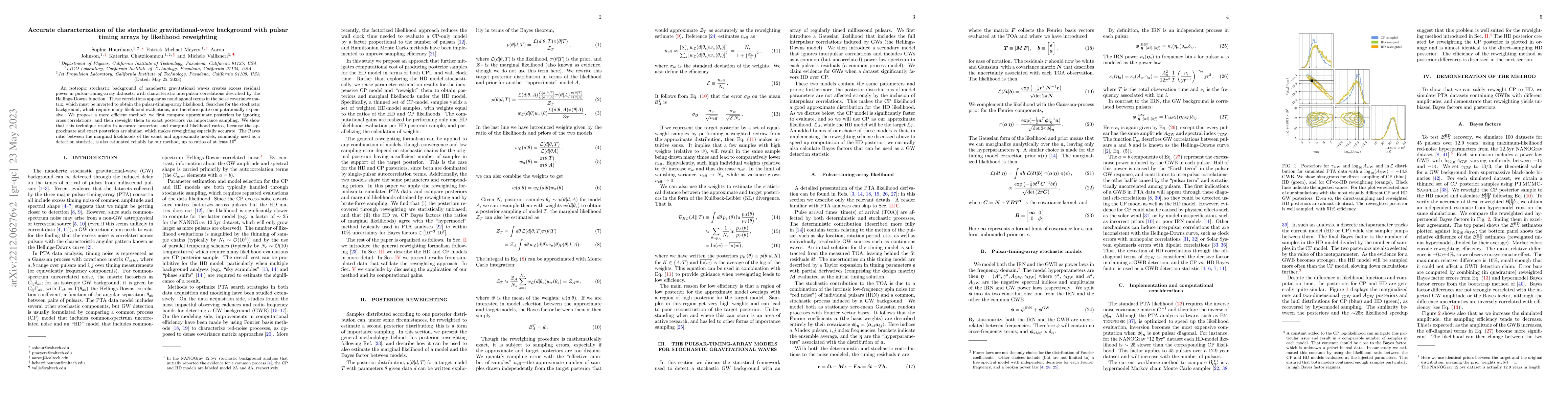 Thumbnail for Accurate characterization of the stochastic gravitational-wave
  background with pulsar timing arrays by likelihood reweighting