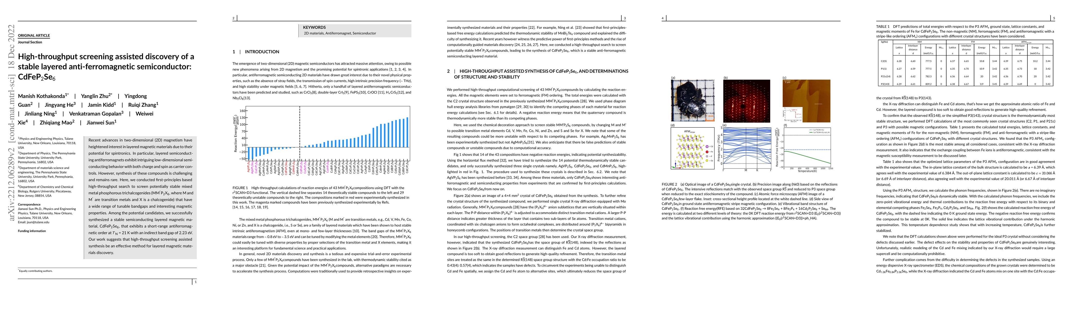 Thumbnail for High-throughput screening assisted discovery of a stable layered
  anti-ferromagnetic semiconductor: CdFeP2Se6