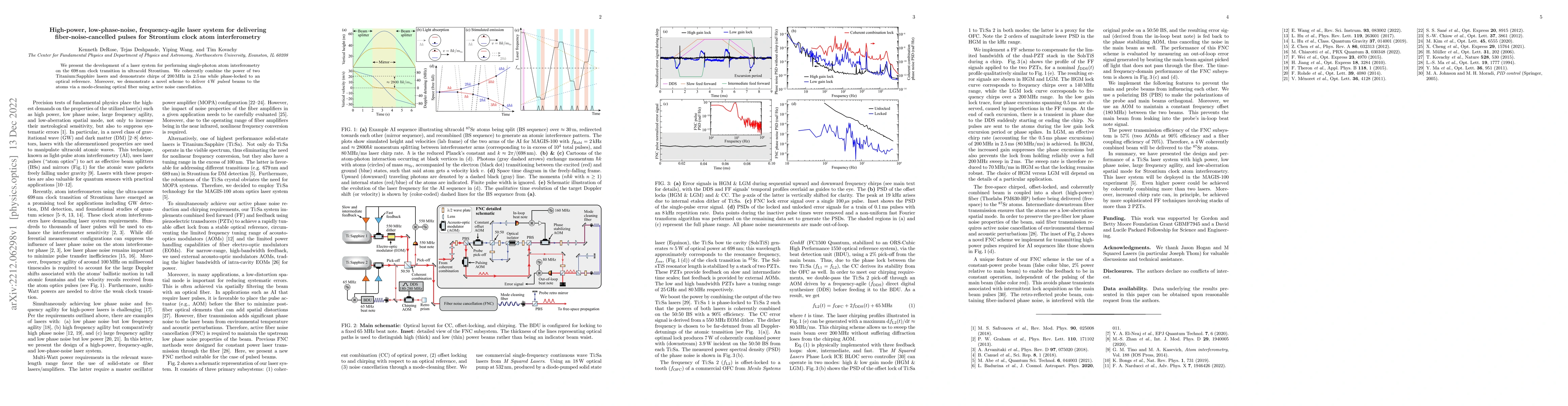 Thumbnail for High-power, low-phase-noise, frequency-agile laser system for delivering
  fiber-noise-cancelled pulses for Strontium clock atom interferometry