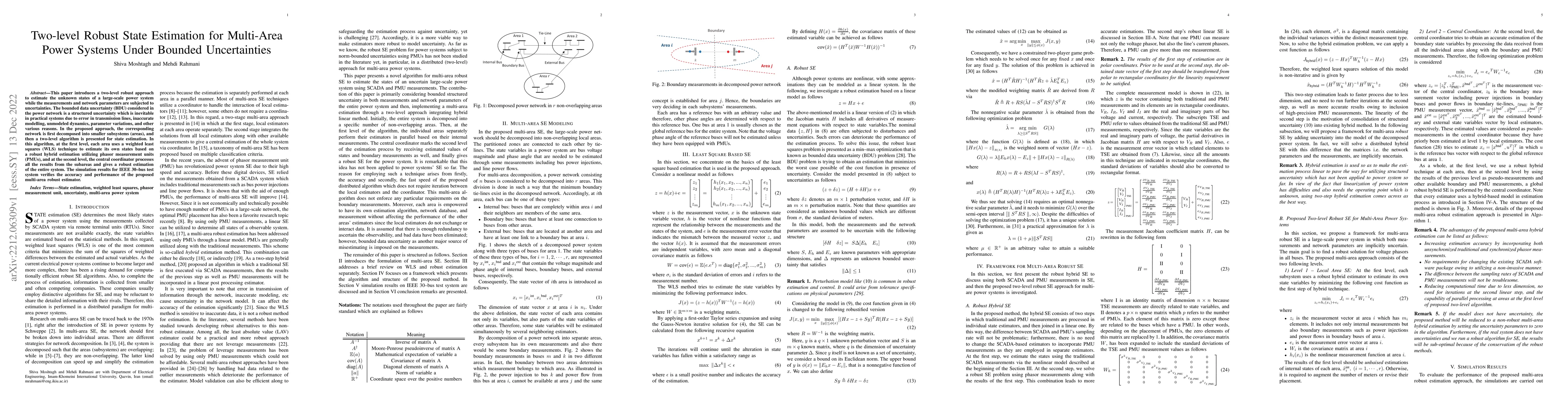 Thumbnail for Two-level Robust State Estimation for Multi-Area Power Systems Under
  Bounded Uncertainties