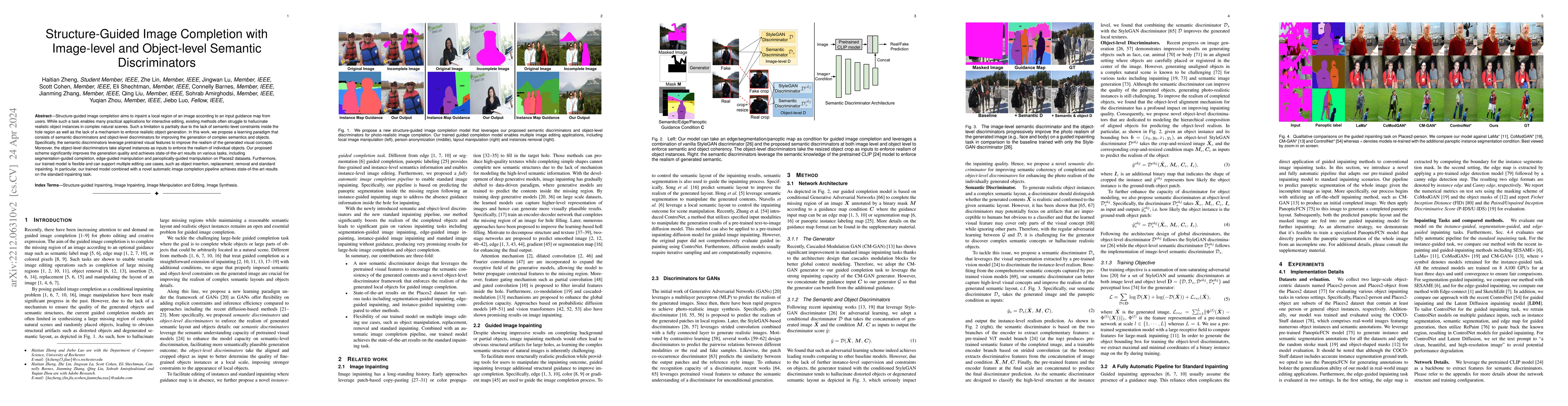 Thumbnail for Structure-Guided Image Completion with Image-level and Object-level
  Semantic Discriminators