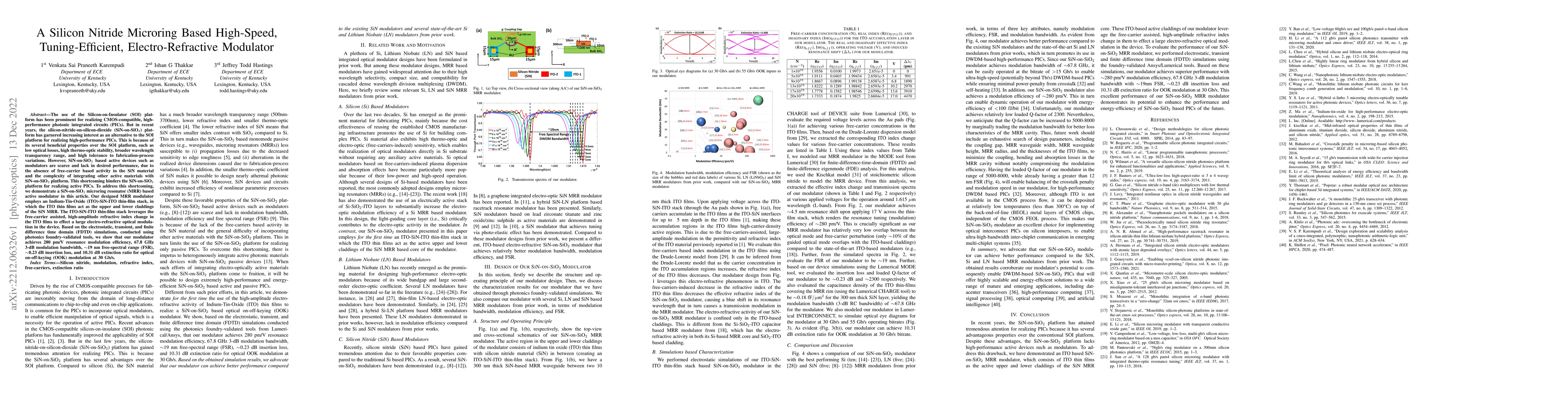 Thumbnail for A Silicon Nitride Microring Based High-Speed, Tuning-Efficient,
  Electro-Refractive Modulator