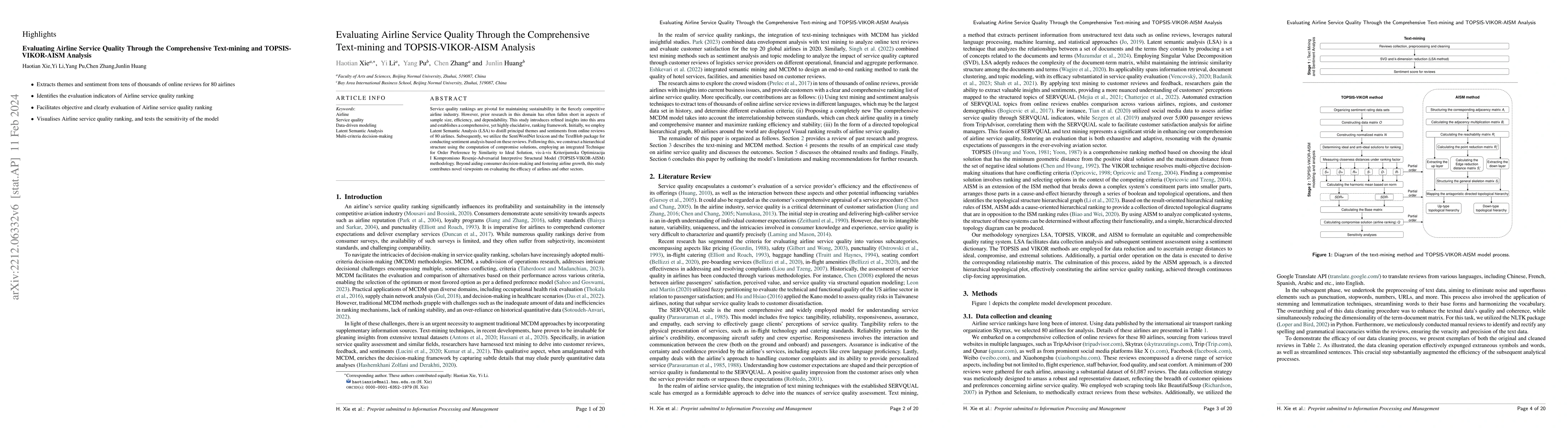 Thumbnail for Evaluating Airline Service Quality Through the Comprehensive Text-mining
  and TOPSIS-VIKOR-AISM Analysis