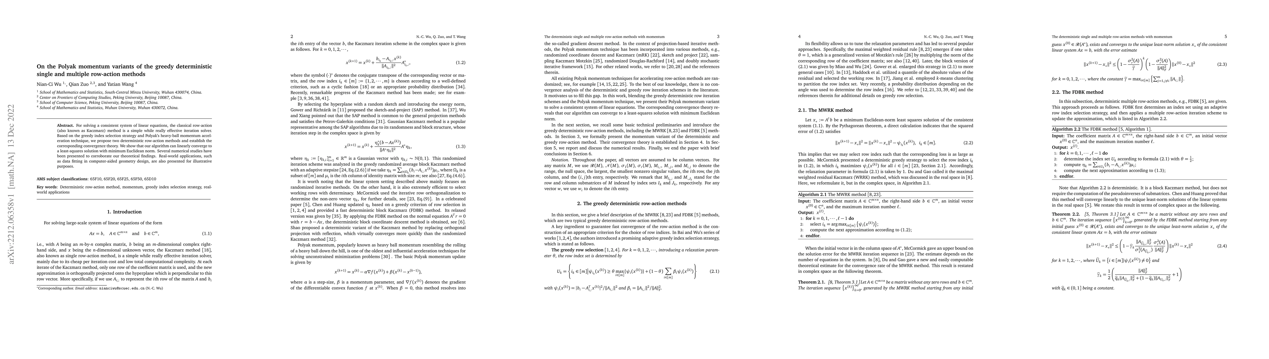 Thumbnail for On the Polyak momentum variants of the greedy deterministic single and
  multiple row-action methods