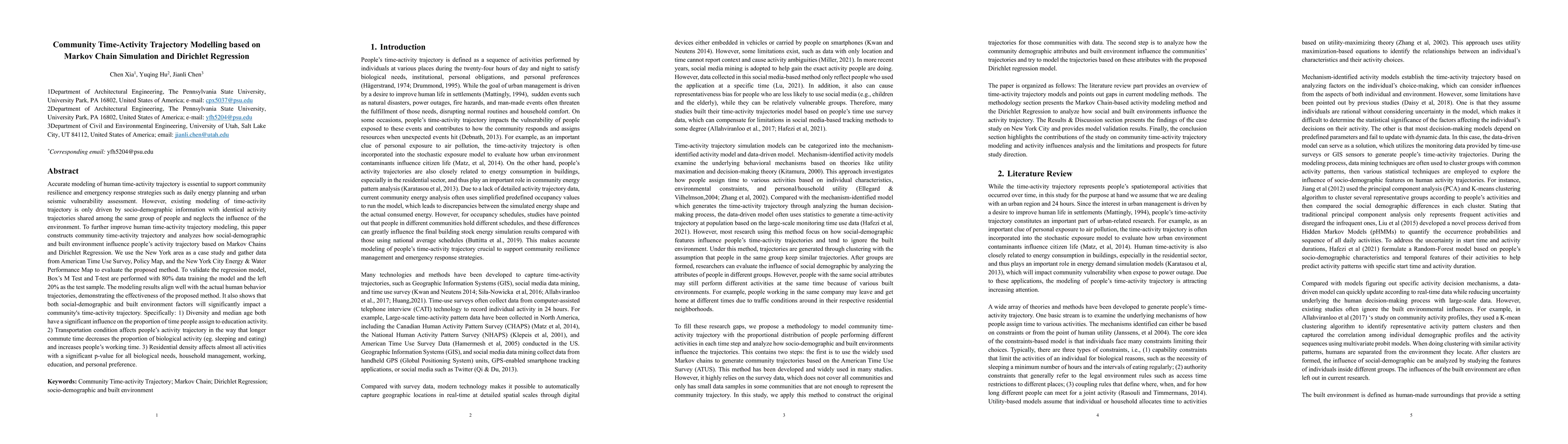 Thumbnail for Community Time-Activity Trajectory Modelling based on Markov Chain
  Simulation and Dirichlet Regression