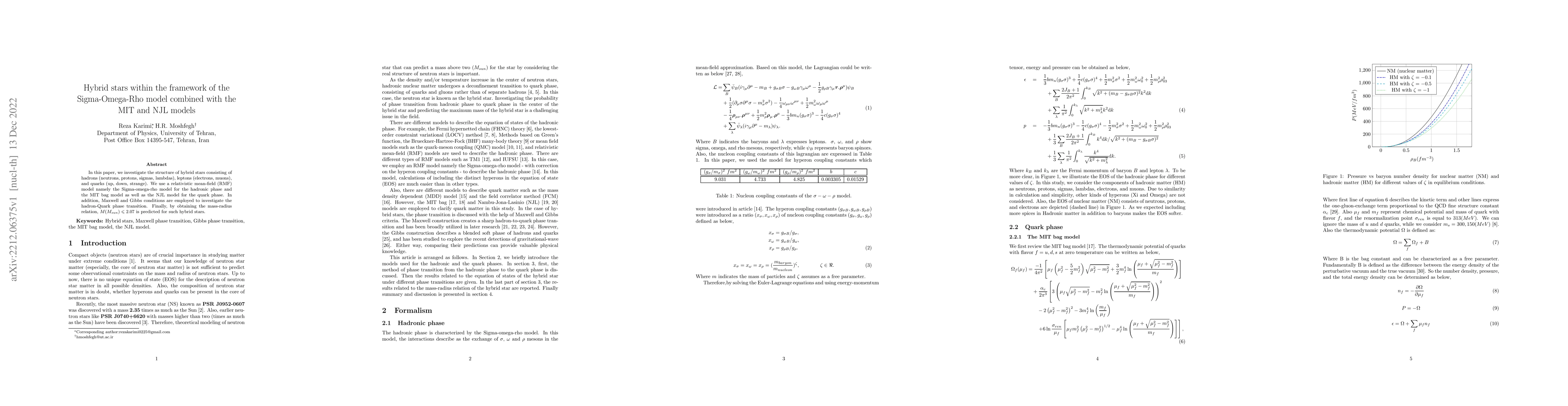 Thumbnail for Hybrid stars within the framework of the Sigma-Omega-Rho model combined
  with the MIT and NJL models