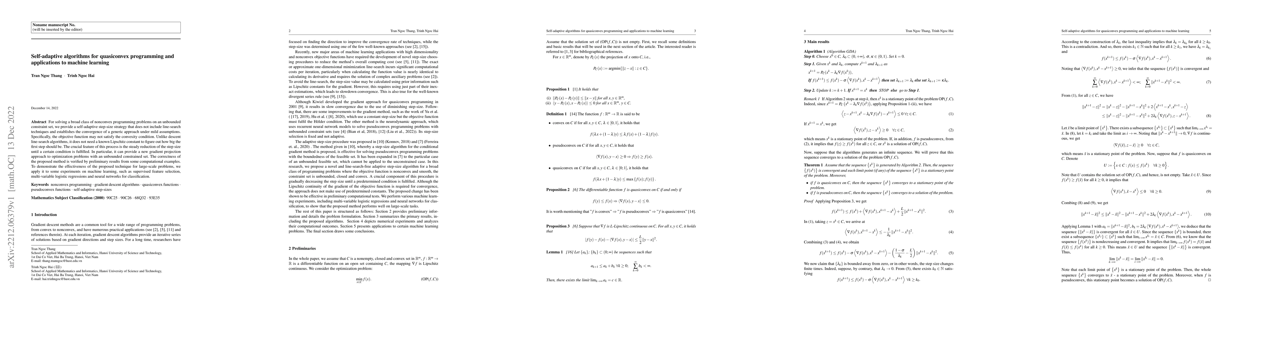 Thumbnail for Self-adaptive algorithms for quasiconvex programming and applications to
  machine learning