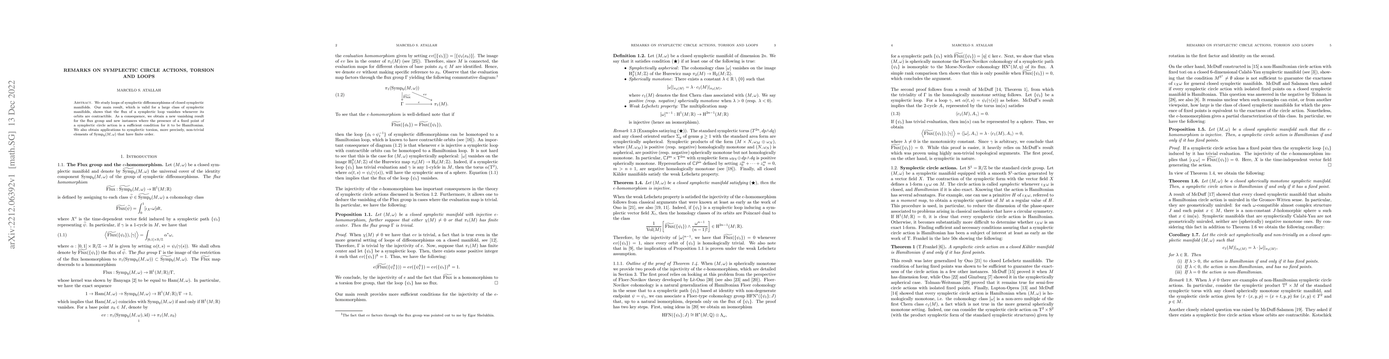 Thumbnail for Remarks on symplectic circle actions, torsion and loops