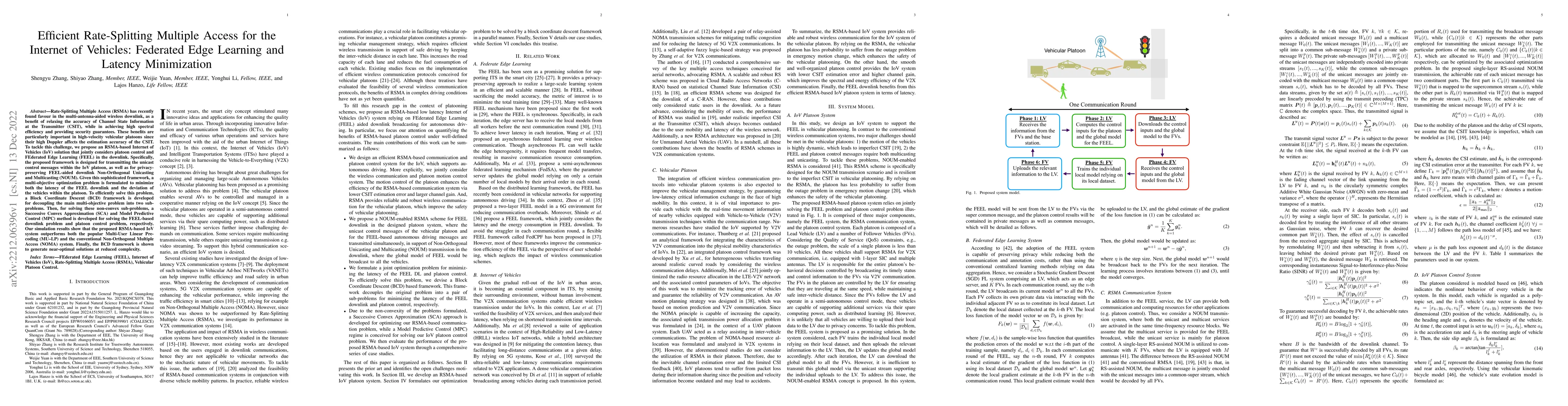 Thumbnail for Efficient Rate-Splitting Multiple Access for the Internet of Vehicles:
  Federated Edge Learning and Latency Minimization