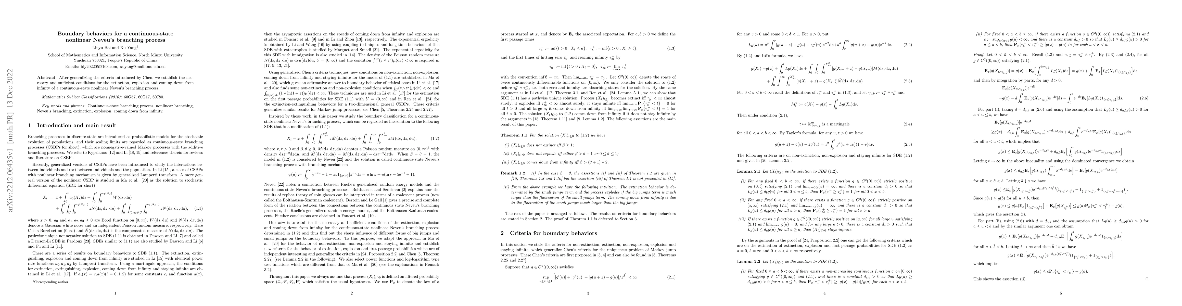 Thumbnail for Boundary behaviors for a continuous-state nonlinear Neveu's branching
  process