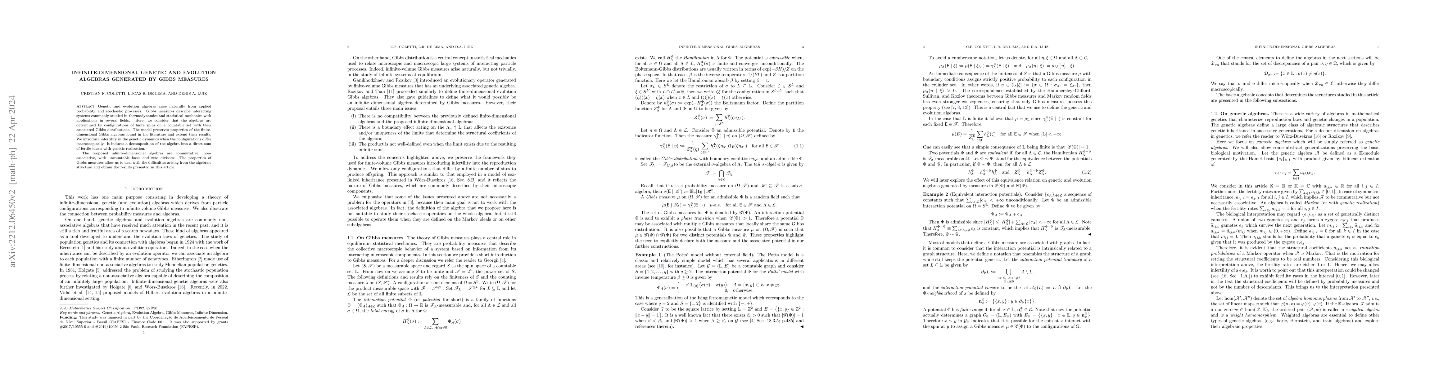 Thumbnail for Infinite-dimensional genetic and evolution algebras generated by Gibbs
  measures