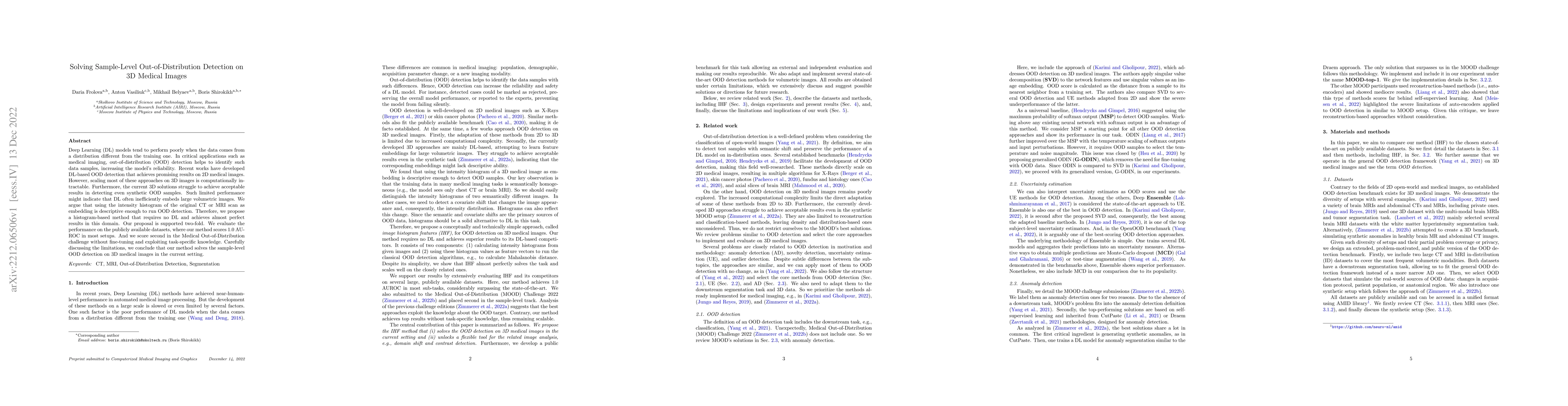 Thumbnail for Solving Sample-Level Out-of-Distribution Detection on 3D Medical Images
