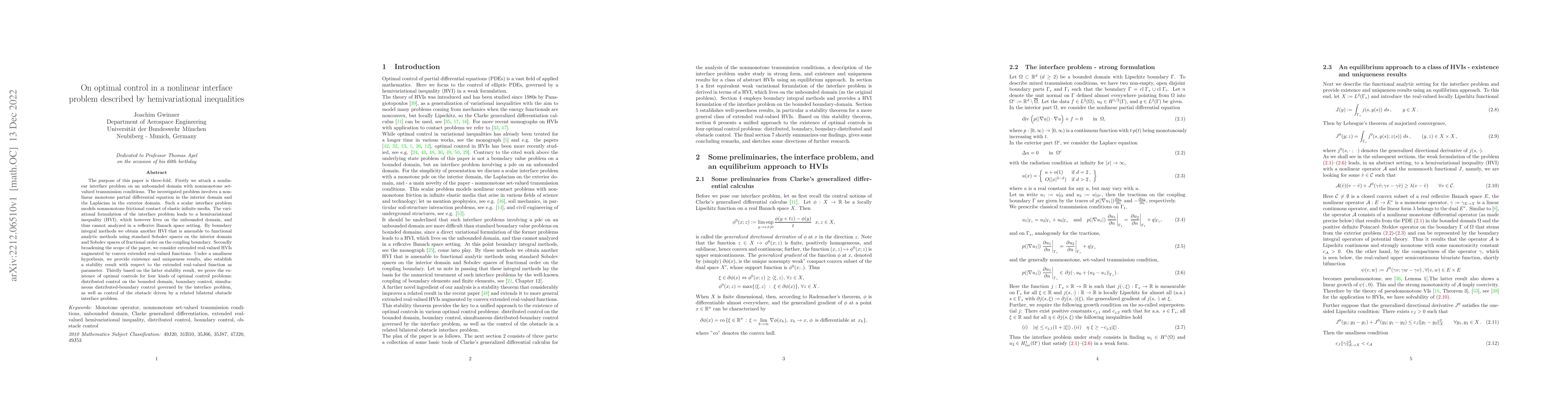 Thumbnail for On optimal control in a nonlinear interface problem described by
  hemivariational inequalities