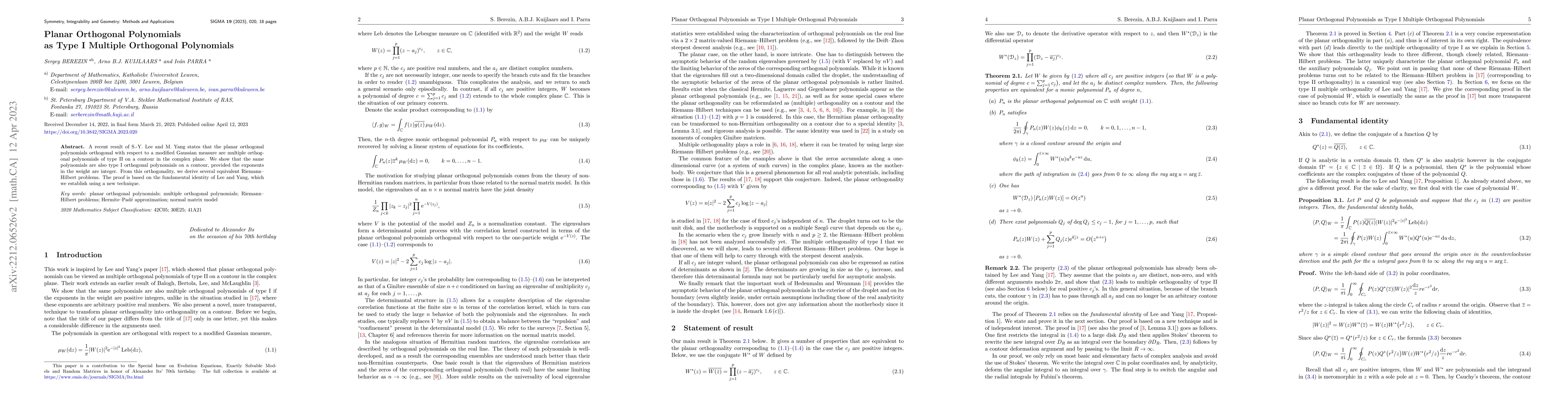 Thumbnail for Planar Orthogonal Polynomials as Type I Multiple Orthogonal Polynomials