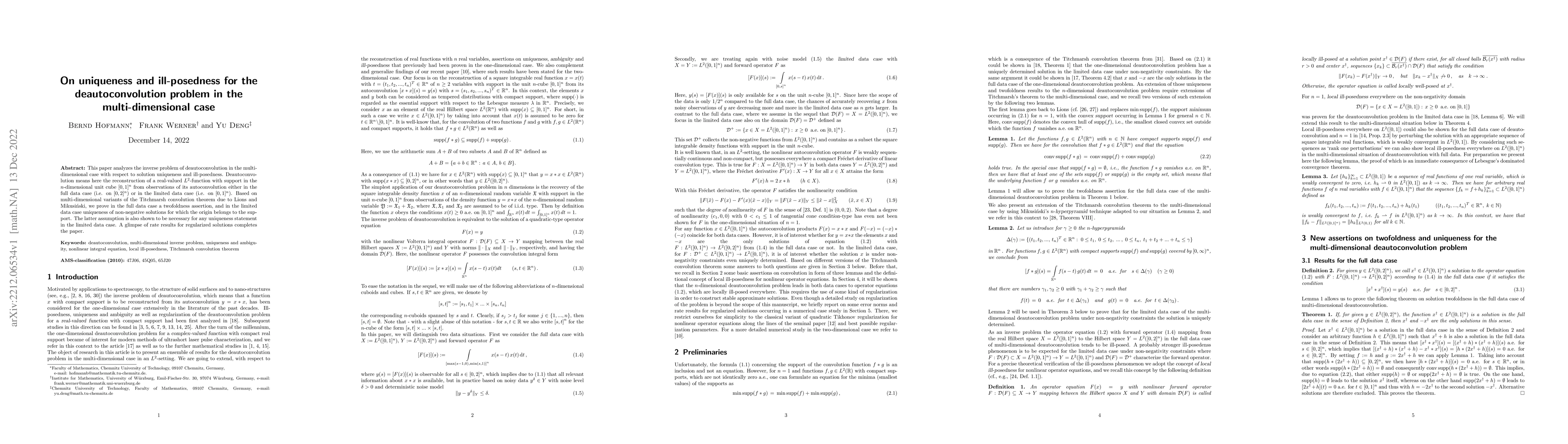 Thumbnail for On uniqueness and ill-posedness for the deautoconvolution problem in the
  multi-dimensional case