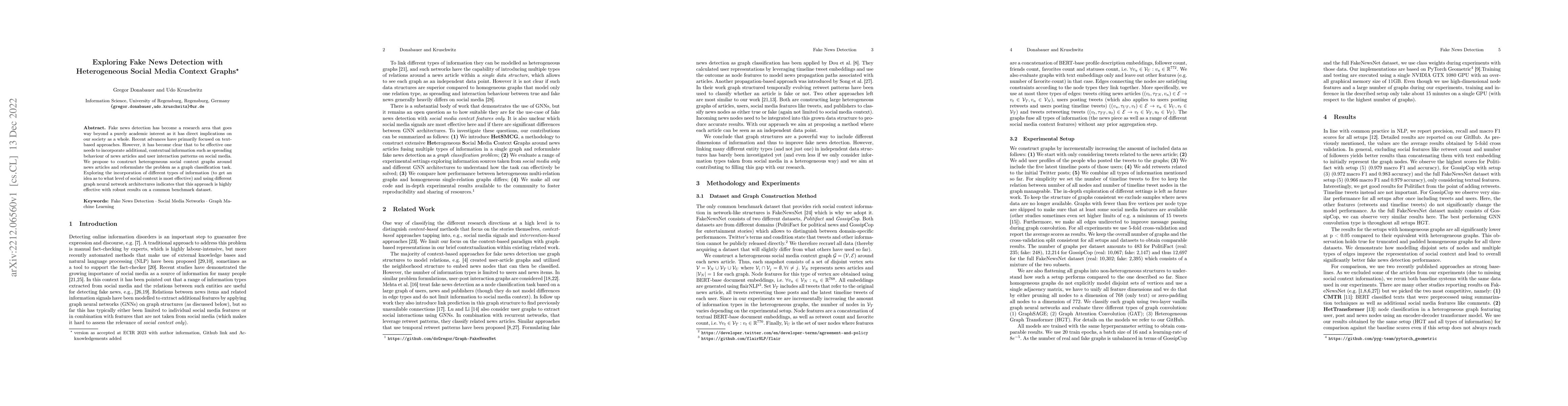 Thumbnail for Exploring Fake News Detection with Heterogeneous Social Media Context
  Graphs