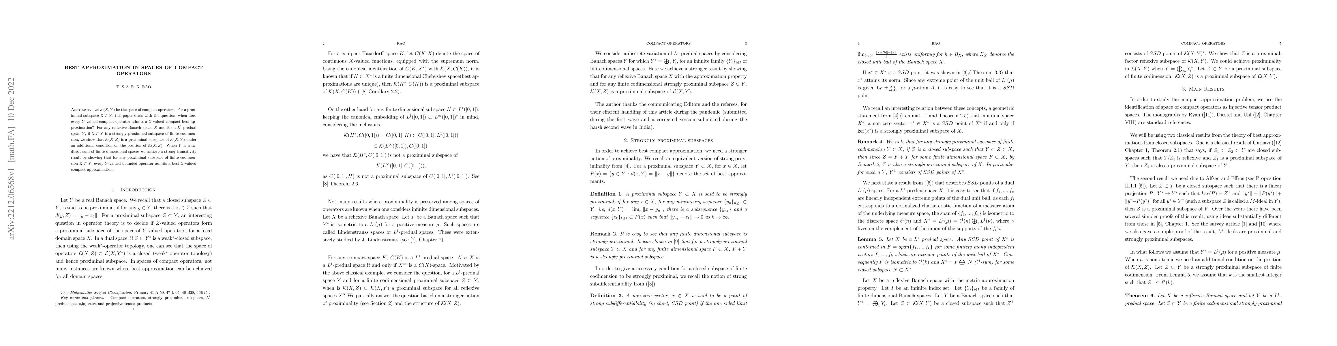 Thumbnail for Best approximation in spaces of compact operators