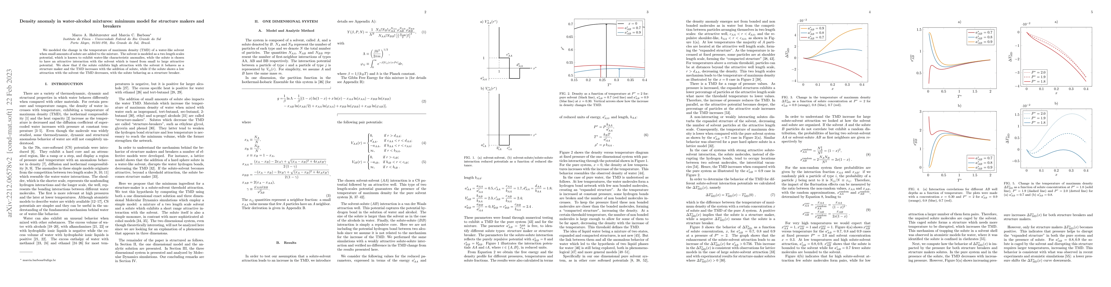 Thumbnail for Density anomaly in water-alcohol mixtures: minimum model for structure
  makers and breakers