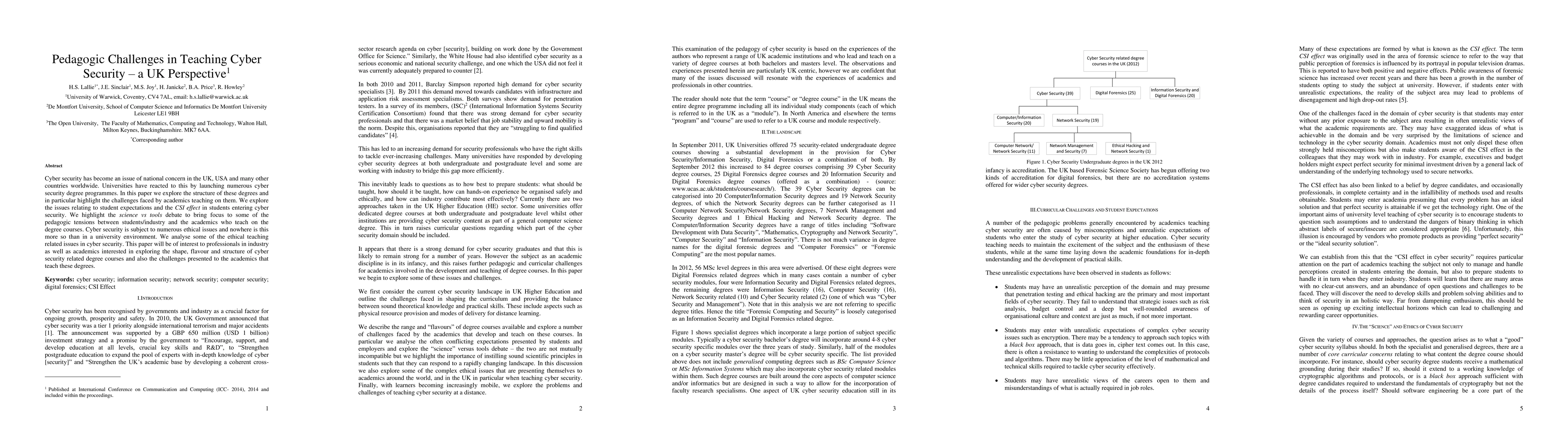 Thumbnail for Pedagogic Challenges in Teaching Cyber Security -- a UK Perspective