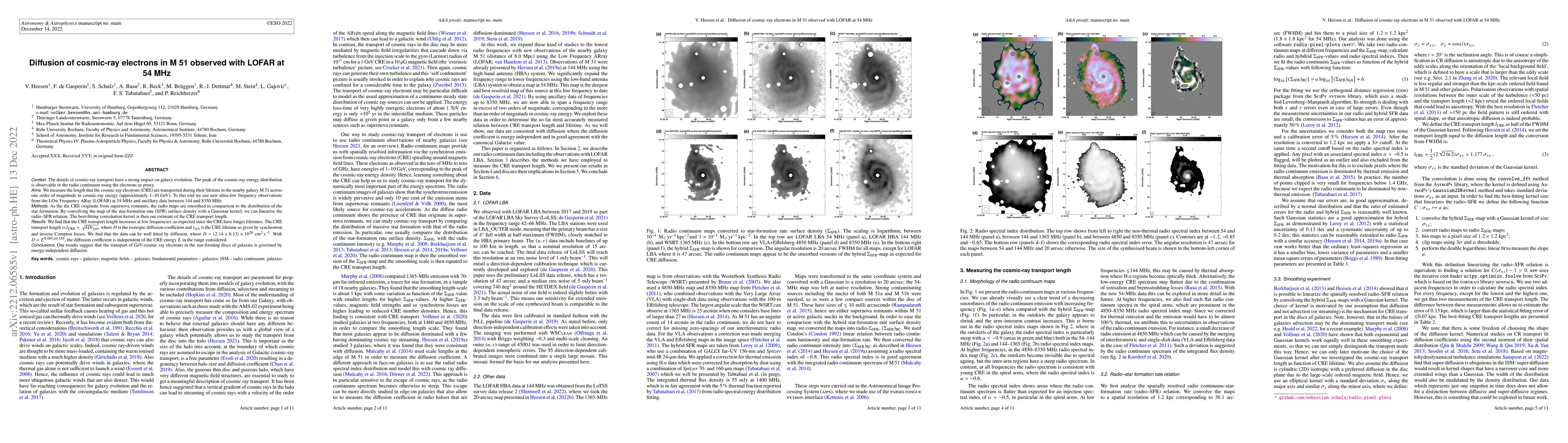 Thumbnail for Diffusion of cosmic-ray electrons in M 51 observed with LOFAR at 54 MHz